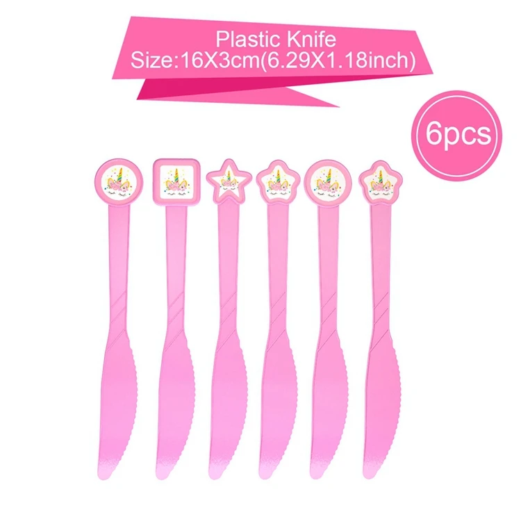 Plastic knife 50 шт., вечерние принадлежности в виде леденца, единорога, декор для дня рождения, детские одноразовые столовые приборы, набор бумажных тарелок, чашка для детского душа, декор для девочек - Цвет: Plastic knife