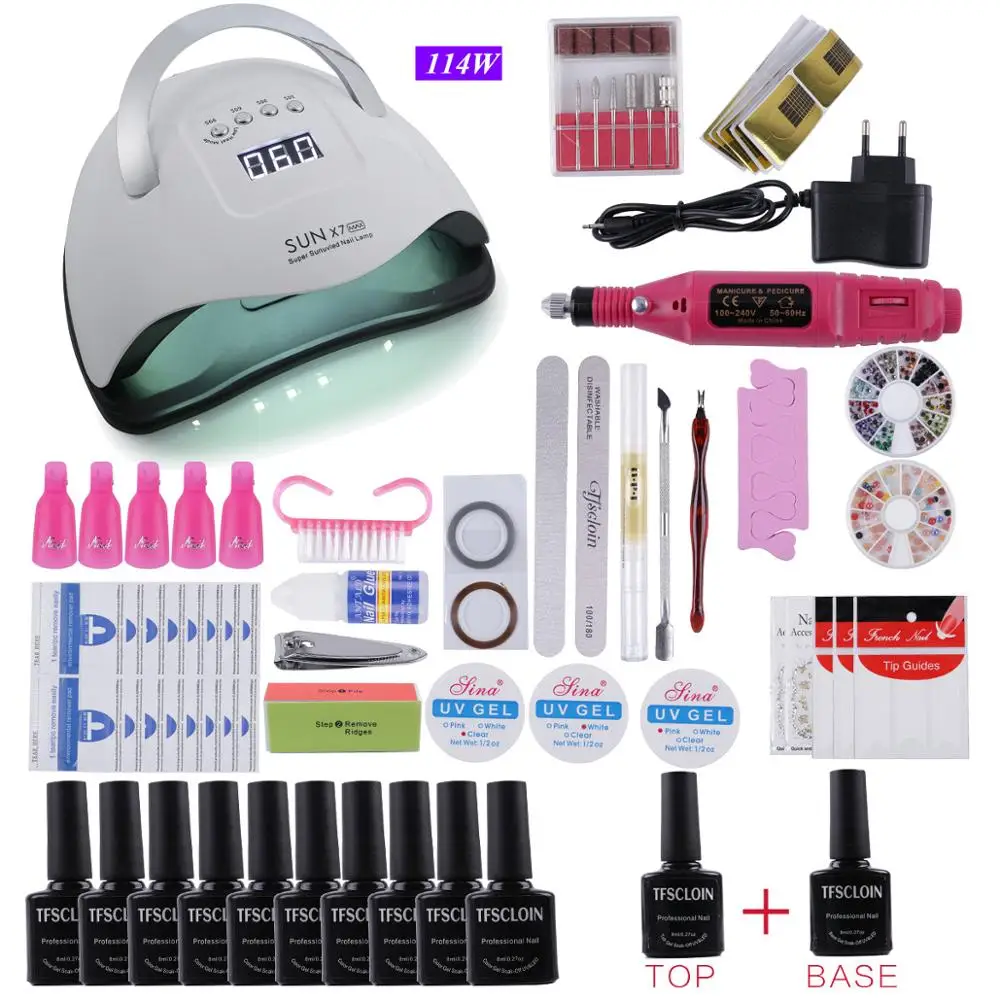 

Набор для маникюра с УФ светодиодный лампой на 114 Вт и 12/22 гель-лаками