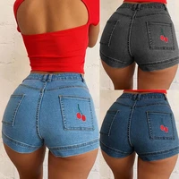 jeans shorts women 2021 fashion cherry embroidery summer skinny high waist short jeans womens casual slim fit denim shorts