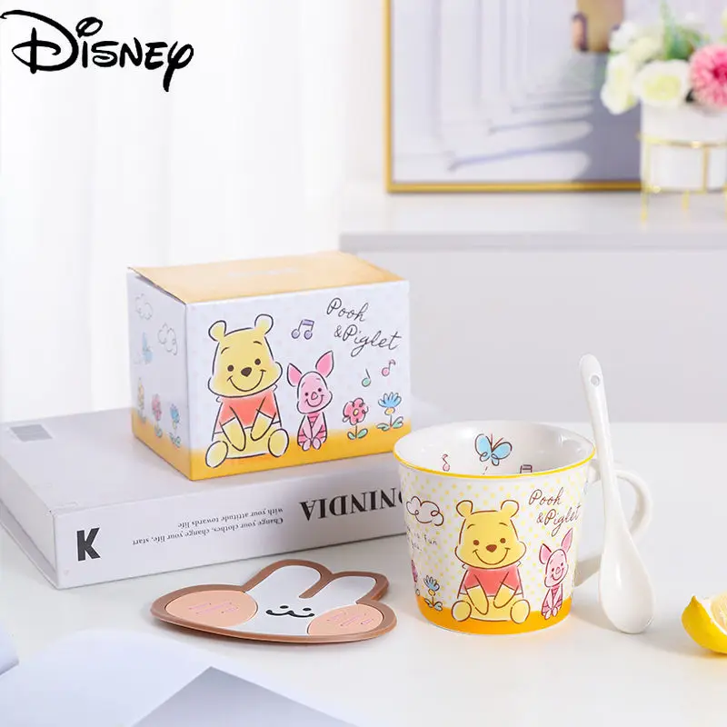 

Disney Water Cup Breakfast Coffee Cup Ceramic Material with Spoon Mug Cute Cartoon Printing Simple Large-capacity