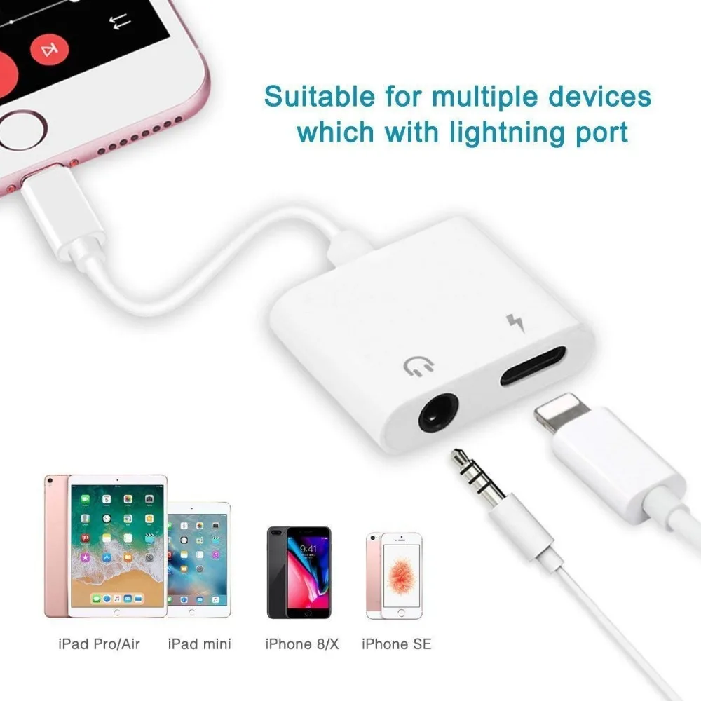 

2 In 1 Lightning To Audio Charging Adapter,Lightning To 3.5 mm Headphone Aux Jack Adapter For iPhone 12/11/X/XS/8/6/6S/7P/8P/7/6