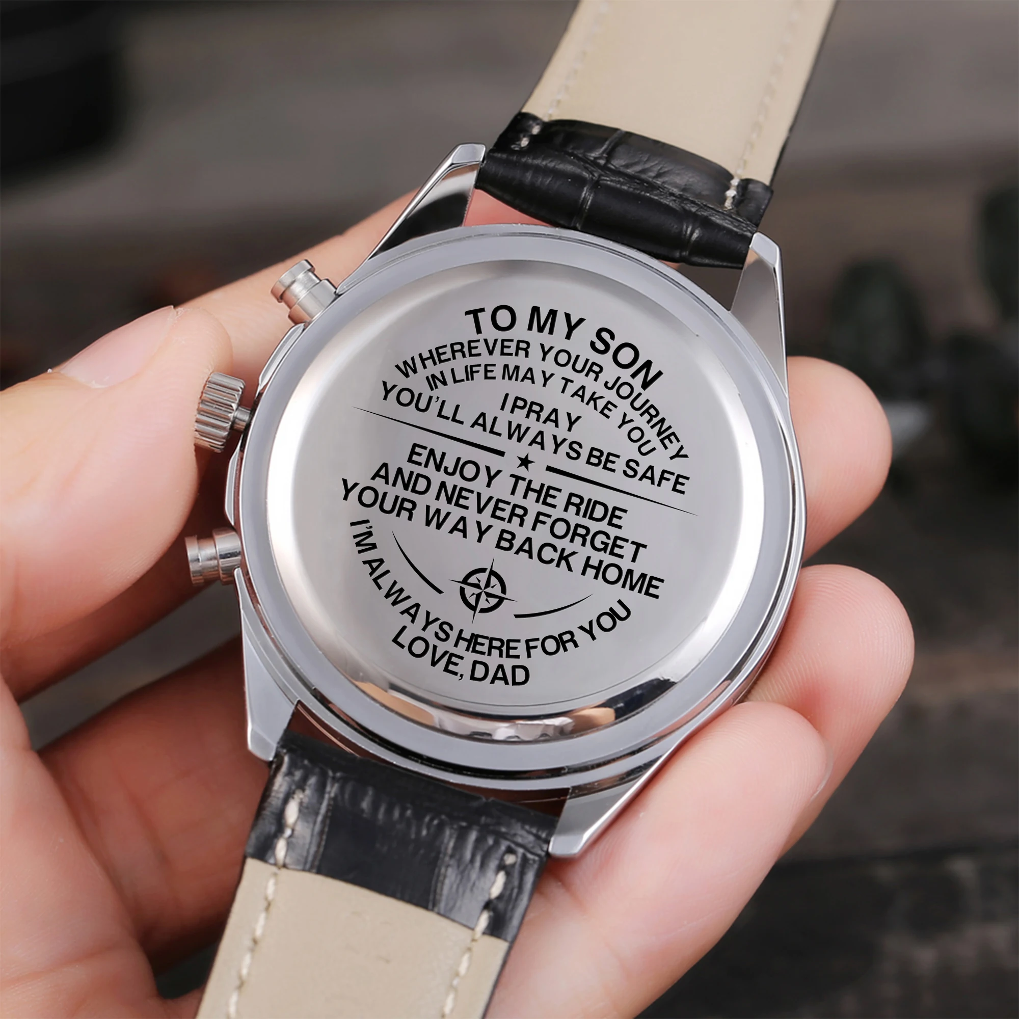

"Dad To my son I LOVE YOU NOW AND FOREVER ENGRAVED WATCH FROM Male Wrist Watches Calendar 24-hours Dail Analog "