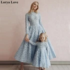 Небесно-Голубые Вечерние платья для матери и дочери, мусульманские Вечерние платья с длинными рукавами и аппликацией, Vestido Fiesta 2020