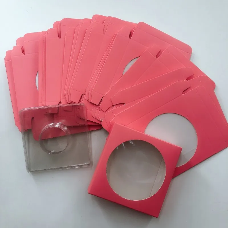 Упаковочная картонная коробка для бумажных ресниц розовая банка с логотипом под