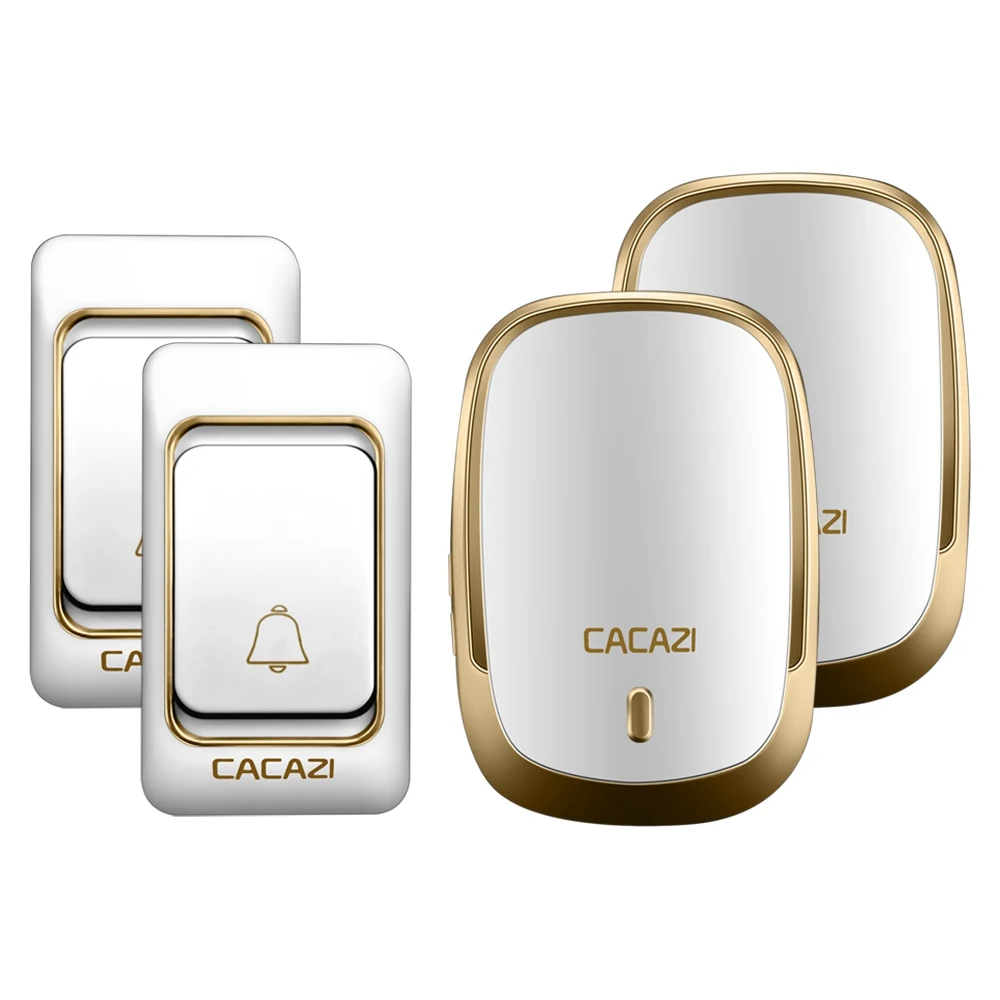 2 button 2 receiver Умный беспроводной водонепроницаемый дверной звонок CACAZI с кнопкой на 1 батарее и 2 приемниками, вилка стандарта США, ЕС, Великобритании, беспроводной дверной Звонок - Цвет: 2 button 2 receiver