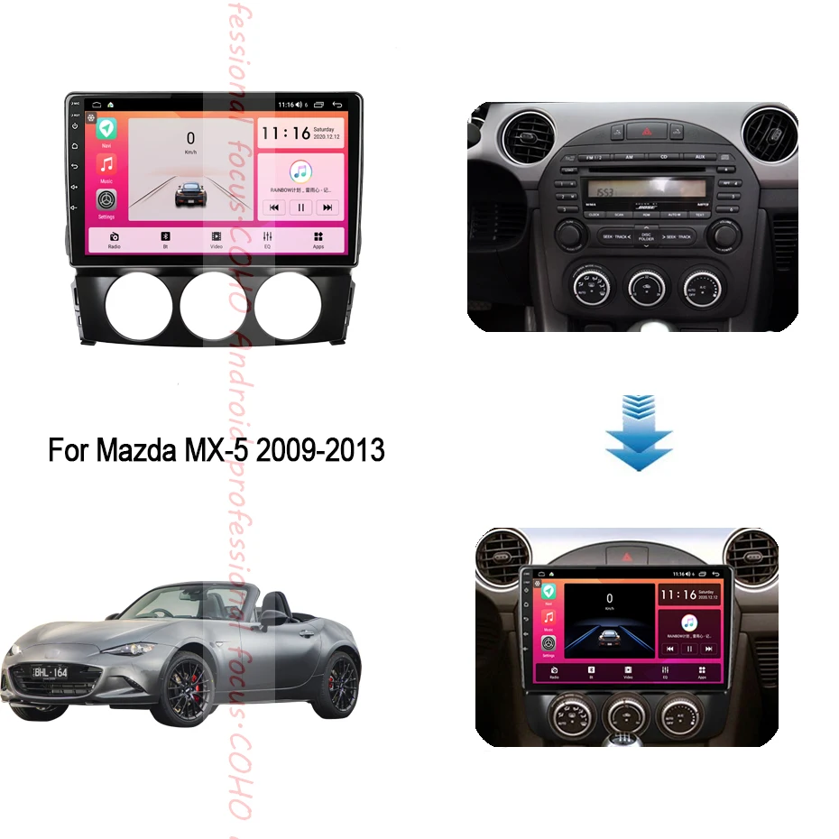 Verkauf Für 2009 Mazda MX-5 2009-2013 Android 10 AI Stimme 8 Core 6 + 128G Gps WiFi 4G Radio Android Auto Multimedia Player Lüfter