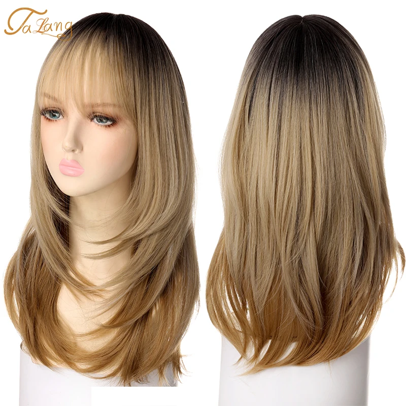 

TALANG Long Wavy For Women Ombre Brown Mixed Color Wigs Natural Heat Resistant Hair Synthetic Wig for Women