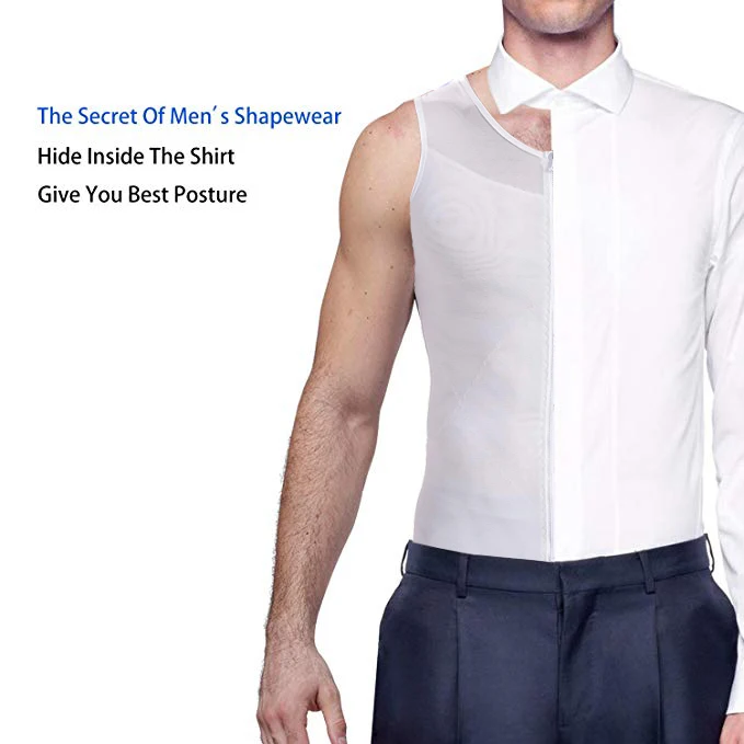 Upgraded Mens Slimming Body Shaper Vest Shirt Abs Abdomen Slim Male Shapers with Zipper Compression Shapewear |