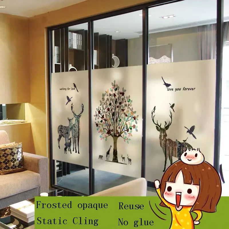 Индивидуальная декоративная пленка на окно дерево олень Витраж статическое