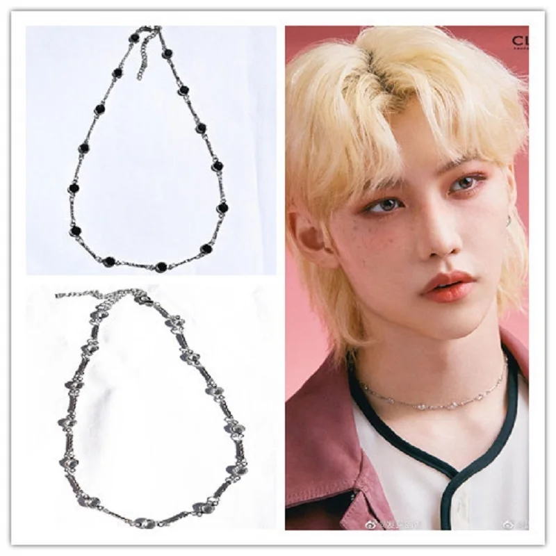 

KPOP Stray Kids Lee Long Fu LeeMin Ho Huang Hyun Chen SameTwist Chain Necklace Men K-POP StrayKids NewKorea Group Thank You Card