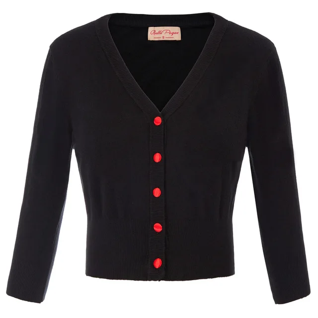 BP000928-1 Black Belle Poque, 8 цветов, женский кардиган с вышивкой вишни, женский кардиган с v-образным вырезом, вязанный,, зимний женский свитер - Цвет: BP000928-1 Black