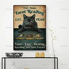 Постер с изображением черной кошки, играющей в Таро, персонализированные подарки с именем и годом, настенные художественные принты для чтения, домашний декор, холст, плавающая рамка