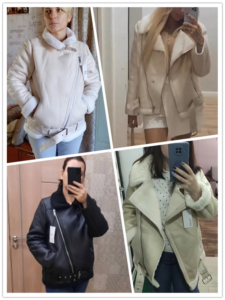 FAKUNTN Ailegogo New Women Lamb Fur Faux Leather Jacket Coat Turn Down Collar Winter Thick Warm Oversized Zipper With Belt enlarge