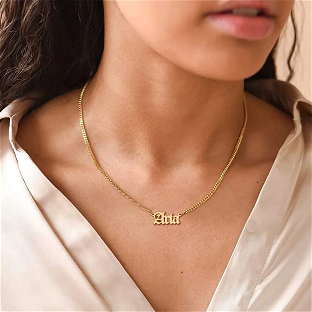 Ожерелье с именем на заказ, ожерелья из нержавеющей стали на заказ, ожерелье с кубинской цепью на заказ для женщин, девушек, мам, подарок