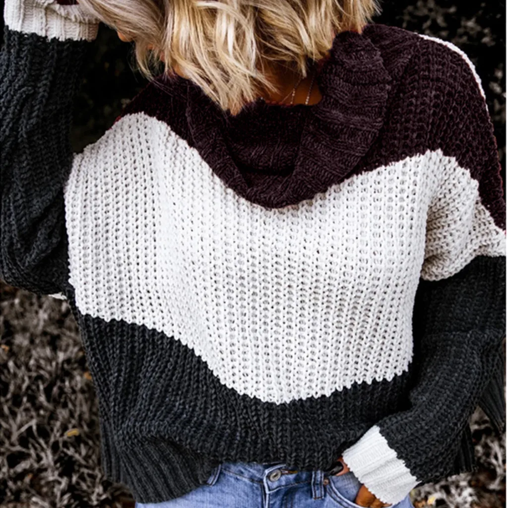 Женский зимний свитер повседневная водолазка лоскутное вязаное пальто женский