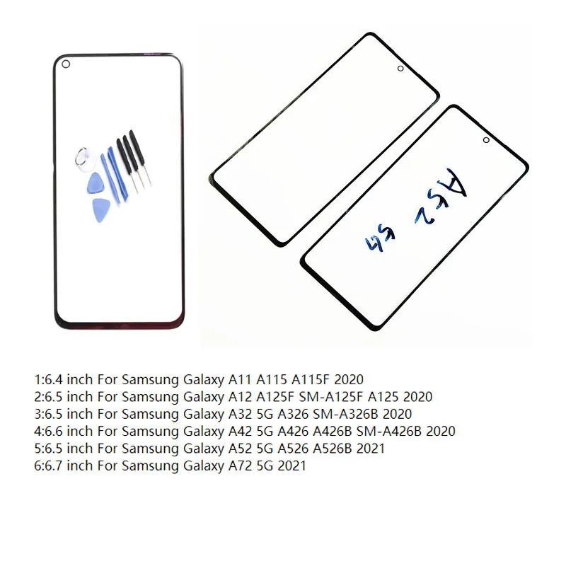 

50/PCS New For Samsung Galaxy A72 A52 A42 A32 5G A12 A11 LCD Touch Screen Panel Front Glass Outer Lens