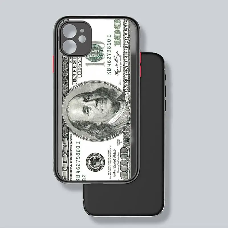

Dollar Banknote Money Phone Case Black Transparent Matte For IPhone 7 8 11 12 S Mini Pro X XS XR MAX Plus Cover Shell