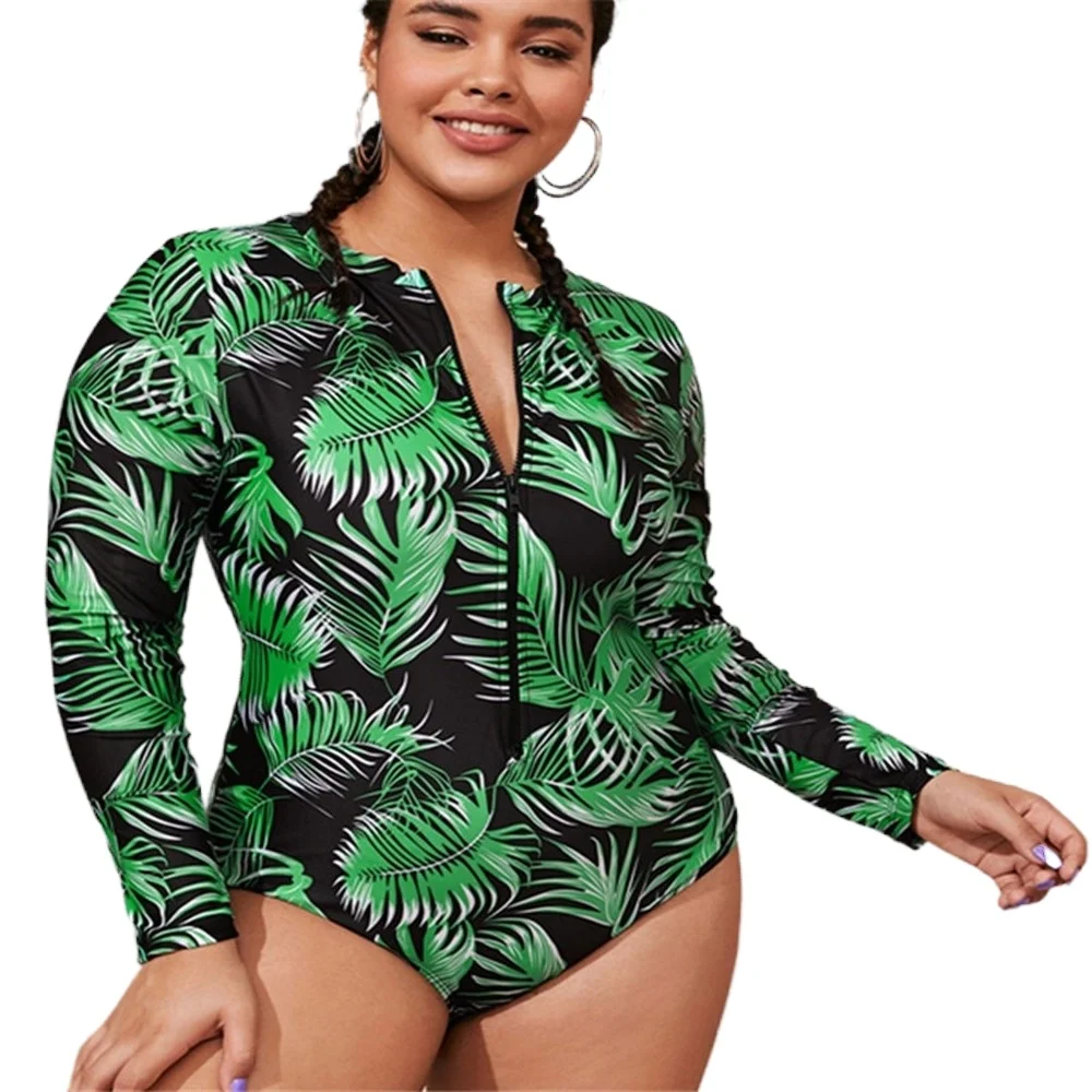 

plus size women swimsuit one-piece swimsuit long sleeve printing zipper woman swimsuit