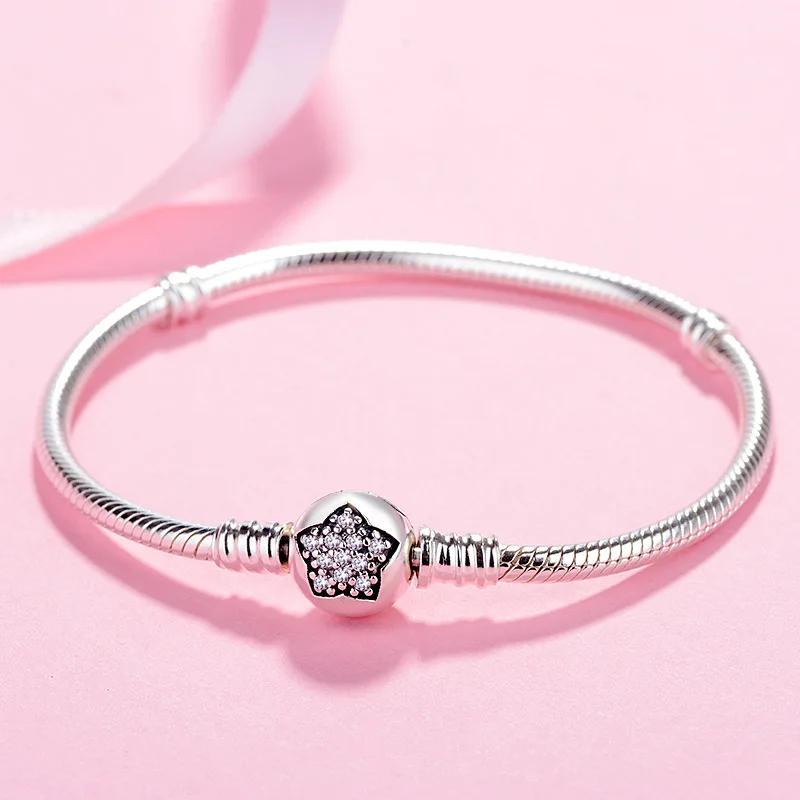 

Original 925 Sterling Silver Moments Pave Heart Clasp With Crystal pan Bracelet Bangle Fit Bead Charm DIY Europe Jewelry