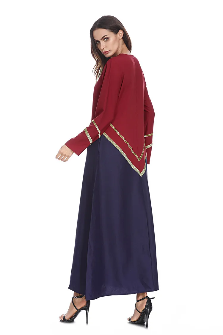 

New Dubai Arabian Robe Middle East Dress Muslim Middle East Fashion Loose Large Size Color Matching Gold Bar Dress Robe Women