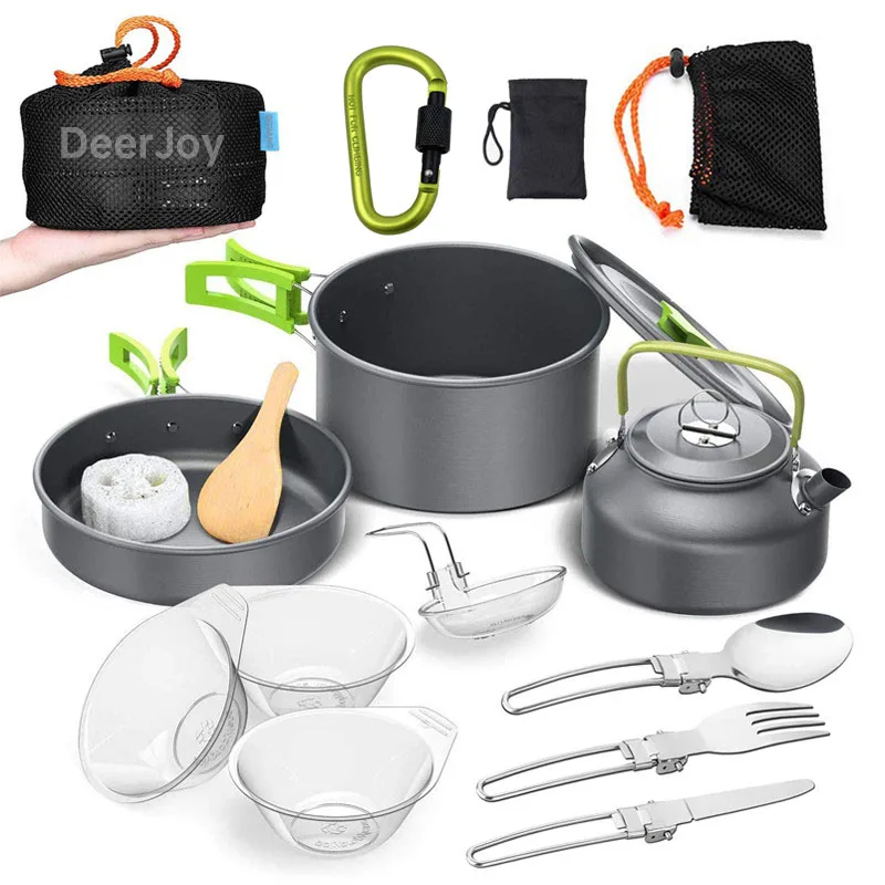 15 шт. л чайник для кастрюль набор посуды кемпинга семейный вилка нож ложка пешего