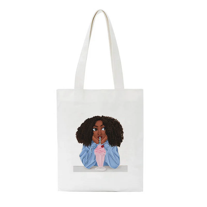 

Women Canvas Simple Shoulder Bag Cartoons Printed Ladies Shopping Bags Eco-friendly Grocery Handbags White Tote Books Bag