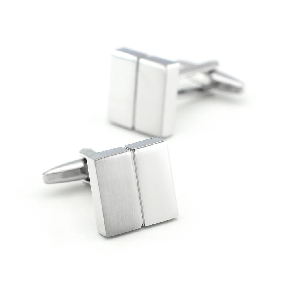 Men's Business Cufflinks Quality Brass Material Silver Color Metal Wire-drawing Square Design Cuff Links Wholesale &amp Retail |