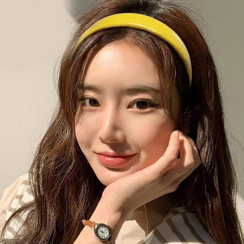

Women Hair Hoops New Fashion Candy Color Shiny Leather Female Hair Hair Hairbands Hoop Holder Girls Sweet Accessories Headw T3T4