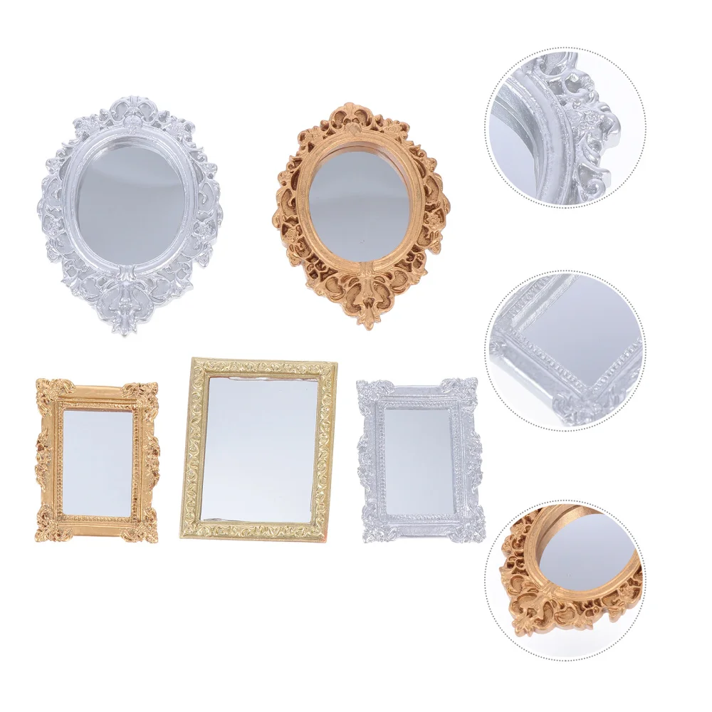 

5Pcs Vintage Mirror Miniature Decorative Retro Mirror Mini House Accessories