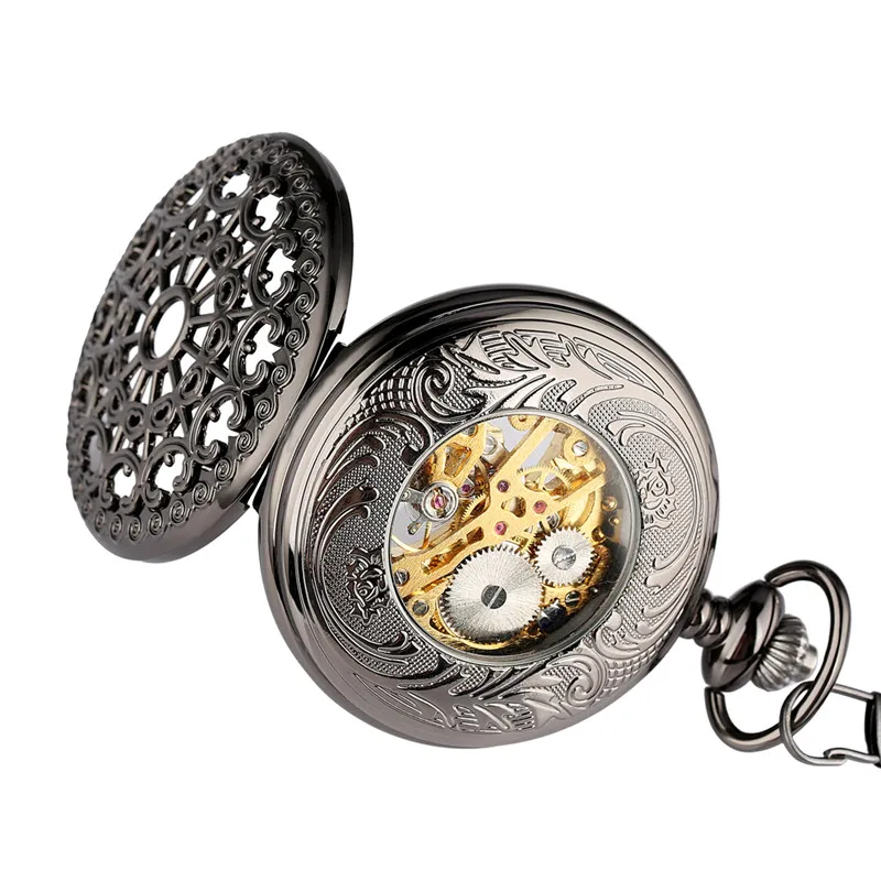 Steampunk Hollow Spider Web Men Women Handwinding Mechanical Pocket Watch Manual Skeleton Clock Arabic Number Dial Pendant Chain