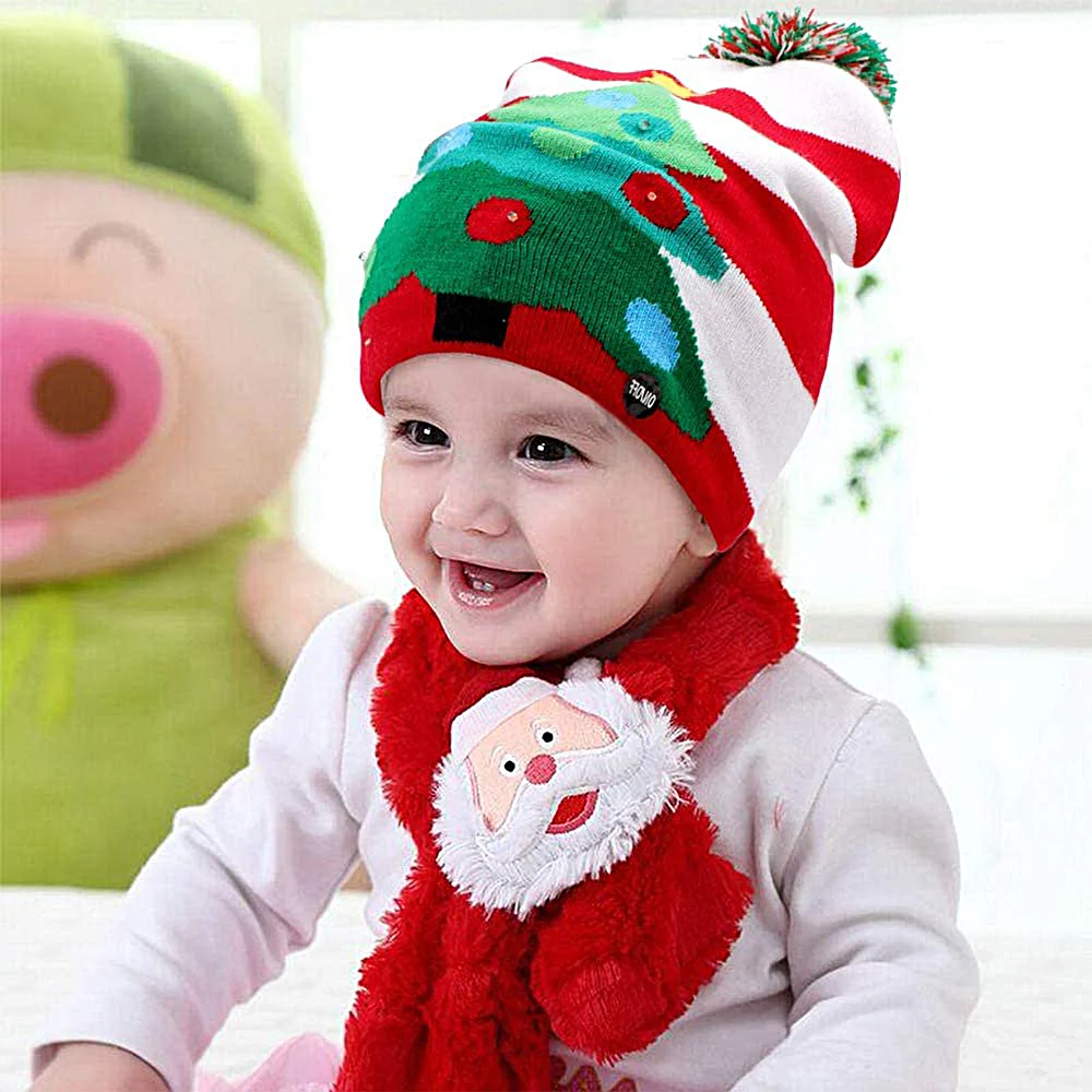 

LED Christmas Hat Sweater Knitted Light Up Knitted Hat Glowing Santa Hats Christmas Gift For Kids Xmas 2022 New Year Decorations