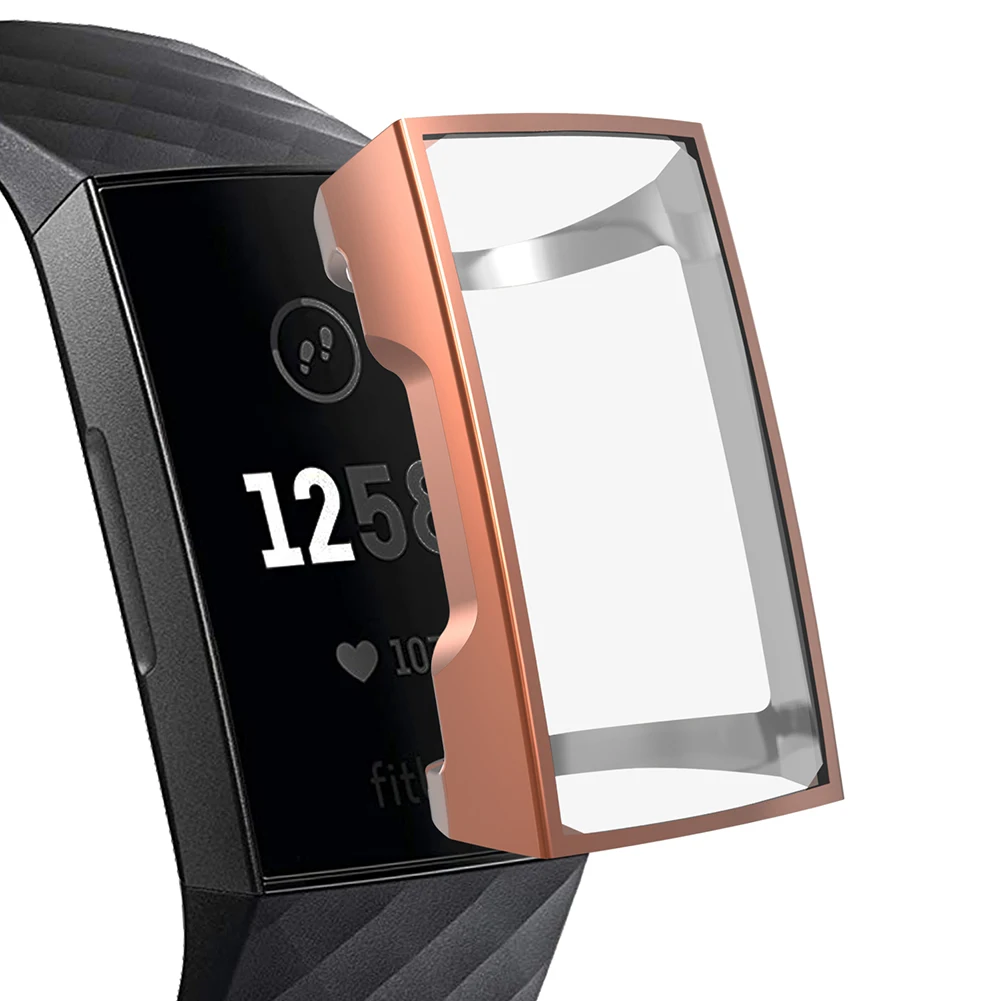 Розовое золото Защита экрана для Fitbit Charge 3 браслет протектор для часов поддержка сенсорного управления Анти-пыль анти-падение часы циферблат чехол - Цвет: Розовое золото