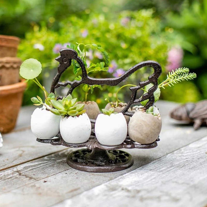 

Vintage Heavy Duty Cast Iron Eggs Holder Display Rack Rooster Shaped Decoration