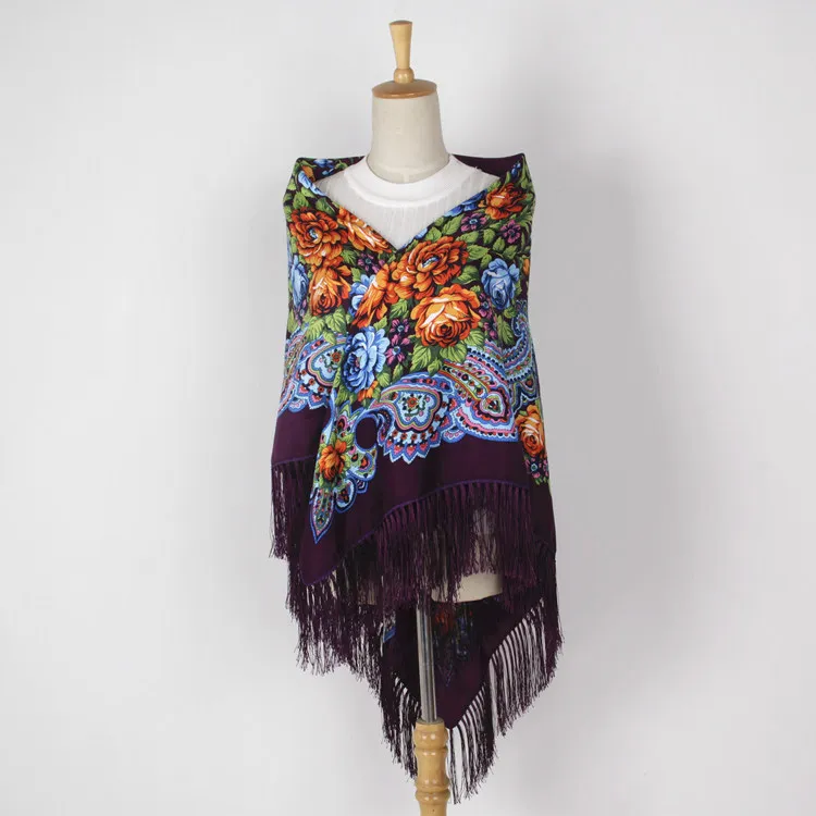 

Large Squar Shawl Scarf Fashion Women Printing Russia Style National Designs With Four Sides Tassel Oversize Wrap 135CM*135CM 02