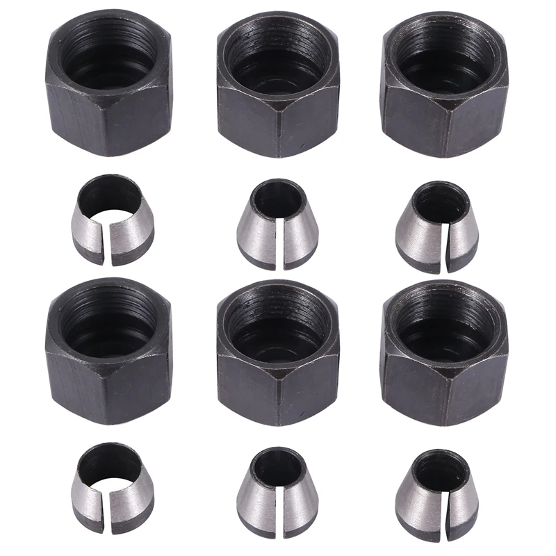

6 Pcs Router Collet Set Chuck Heads Adapter for Drills Engraving Trimming Carving Machine Electric Router Milling Cutter