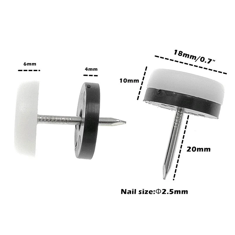 40Pcs Thickened Furniture Glide Nail-On Nylon Slider Pad Floor Protector for Wooden Leg Feet Of Chair Table Sofa(18Mm or 0.7Inch |