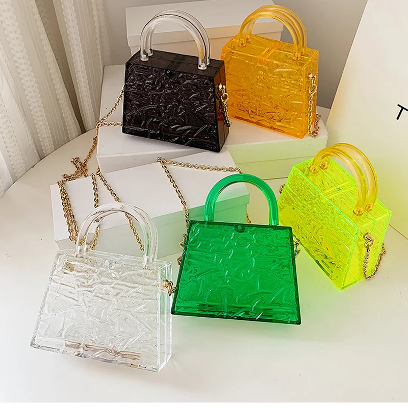 

Top Handle Transparent Bag Small Woman Phone Bag Chain Lipstick Messenger Handbag Box Evening Bag Cigarette Case Acrylic Clutch