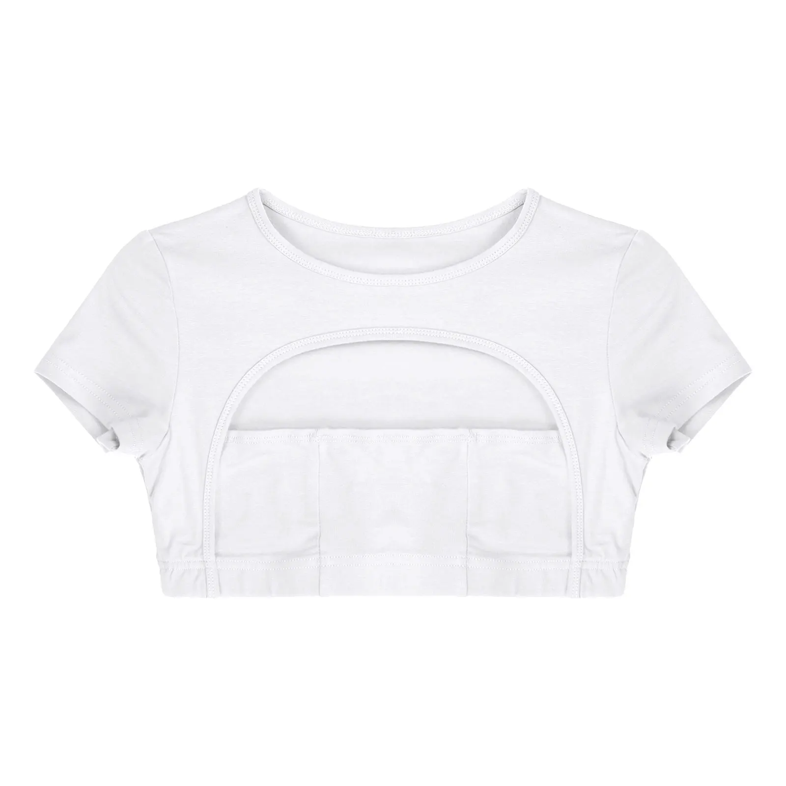 

Womens Slim Fit Short Sleeve Crop Top Hollow Out Round Neck Cropped Festival T-shirt Summer Fashion Solid Color Casual Tank Top