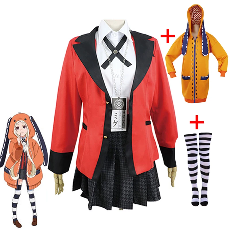 Anime Kakegurui Jabami Yumeko Full Set Cosplay Costumes Includes Wig Socks Cosmetic Contact Shoes Yomoduki Runa Clothes |
