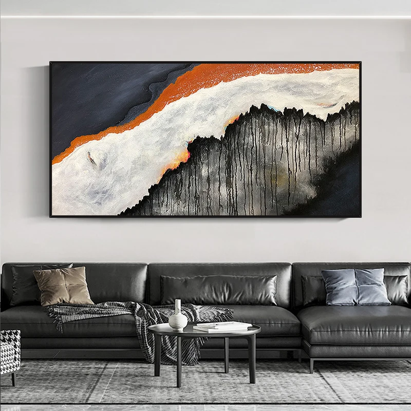 

Hand-Painted Oil Painting Abstract Mountains and Rivers Wall Hang Art for Bedroom Bathroom Living Room Hotel Decor No Framed