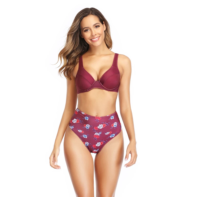 

Купальник женский раздельный с принтом, красный, XL