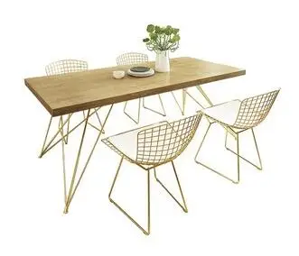 

Nordic solid wood dining table and chair combination rectangular modern simple small family office negotiation table and chair