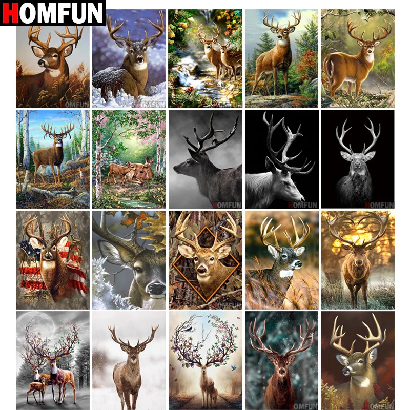 Набор для алмазной вышивки Олень HOMFUN картина из квадратных/круглых страз 5D
