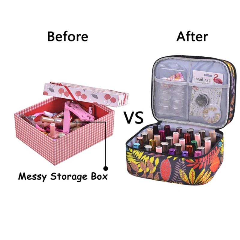 30 Bottles Essential Oil Carry Bag Portable Travel Double-layer Nail Polish Box Cosmetic Storage Perfume Lipstick Organizer | Дом и сад