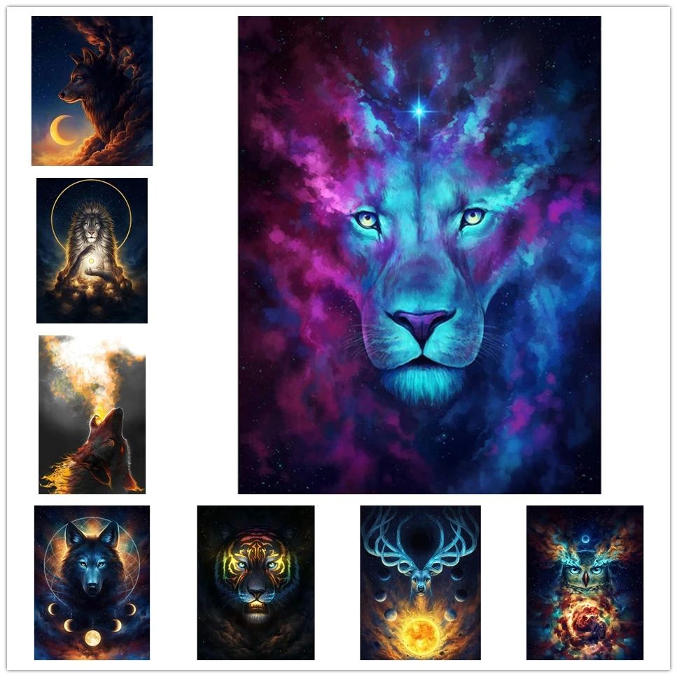 Полноразмерная квадратная Круглая Мозаика фантастическое животное волк тигр