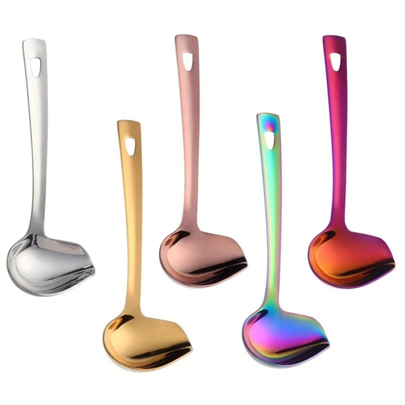 

Stainless Steel Sauce Spoon, Metal Gravy Soup Spoon with Nozzle,5 Pieces