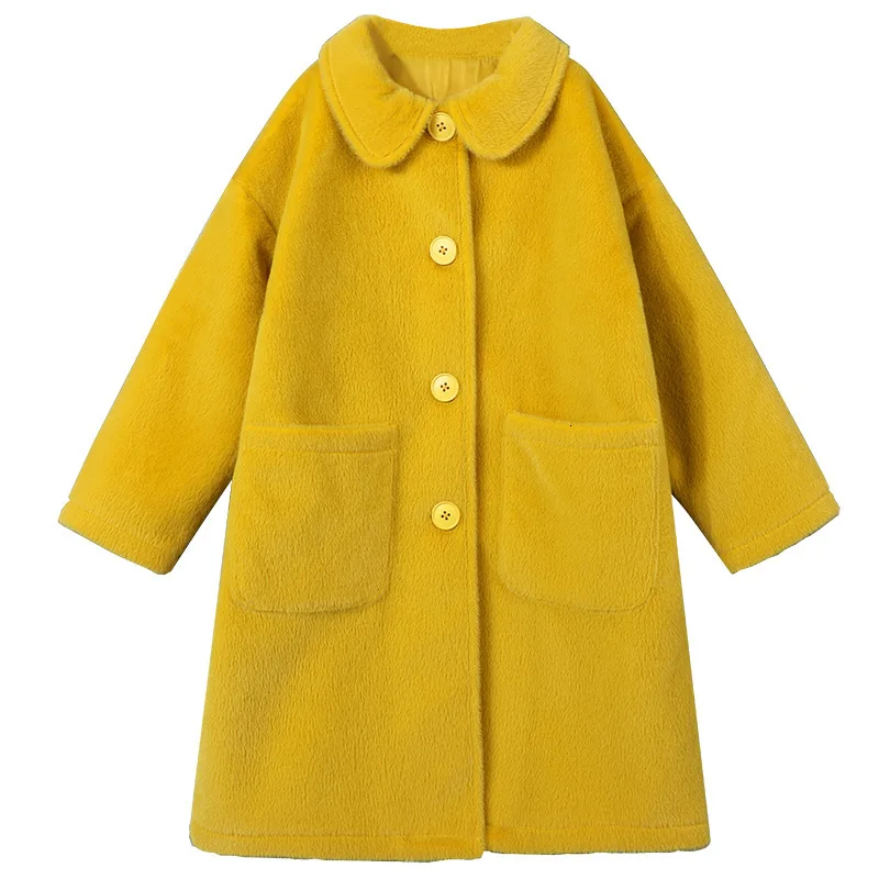 Осенне-зимнее шерстяное пальто для девочек-подростков красного и желтого цвета |