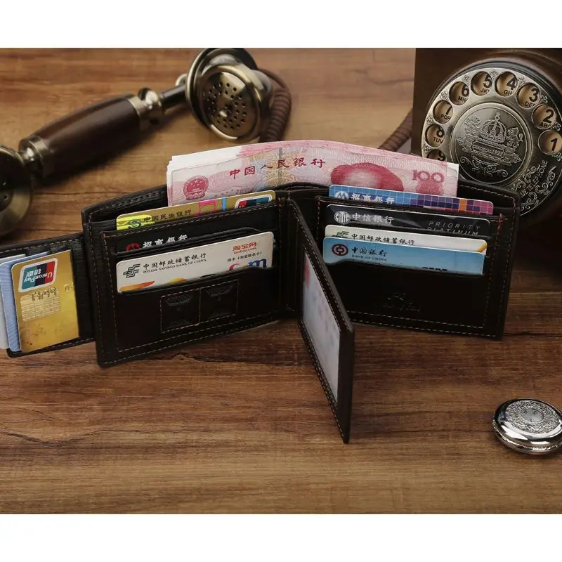 

Men's Bifold Leather Wallet ID Credit Sim Card Holder M6CC
