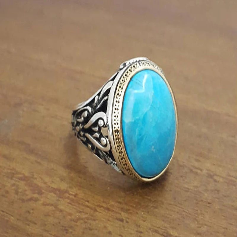 

Men's Fashion cocktail ball ring alloy turquoise jewelry Wedding Ring size 6-10