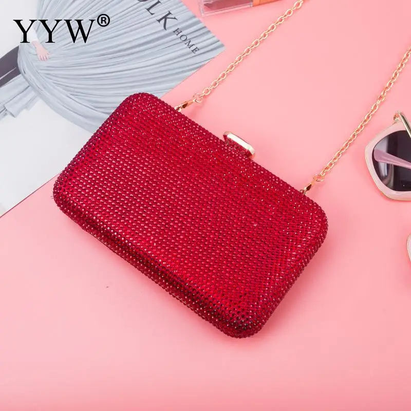 

Trendy Crystal Clutches Evening Bags Women Diamond Metal Box Rectangle Handbag Wedding Party Clutches Bridal Purse Shoulder Bag